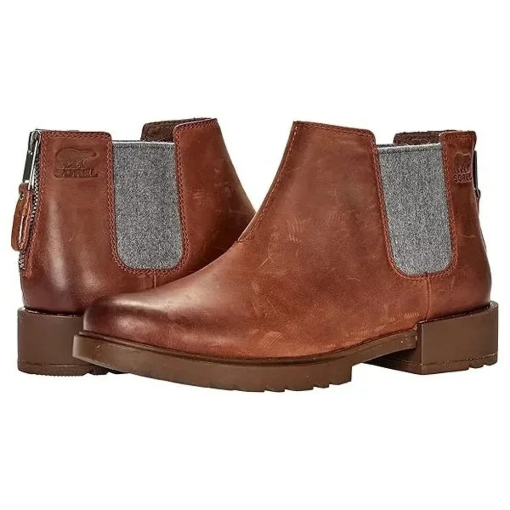 SOREL® (Women's 7 M) EMELIE™ II Chelsea Heel Zip Waterproof Bootie in Dark Amber